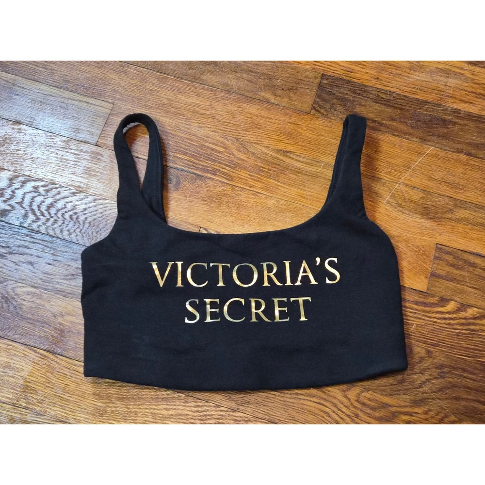 Victorias Secret Black Gold Logo Activewear Crop Top Tank Small